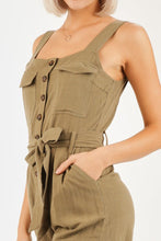 Load image into Gallery viewer, Army green linen romper
